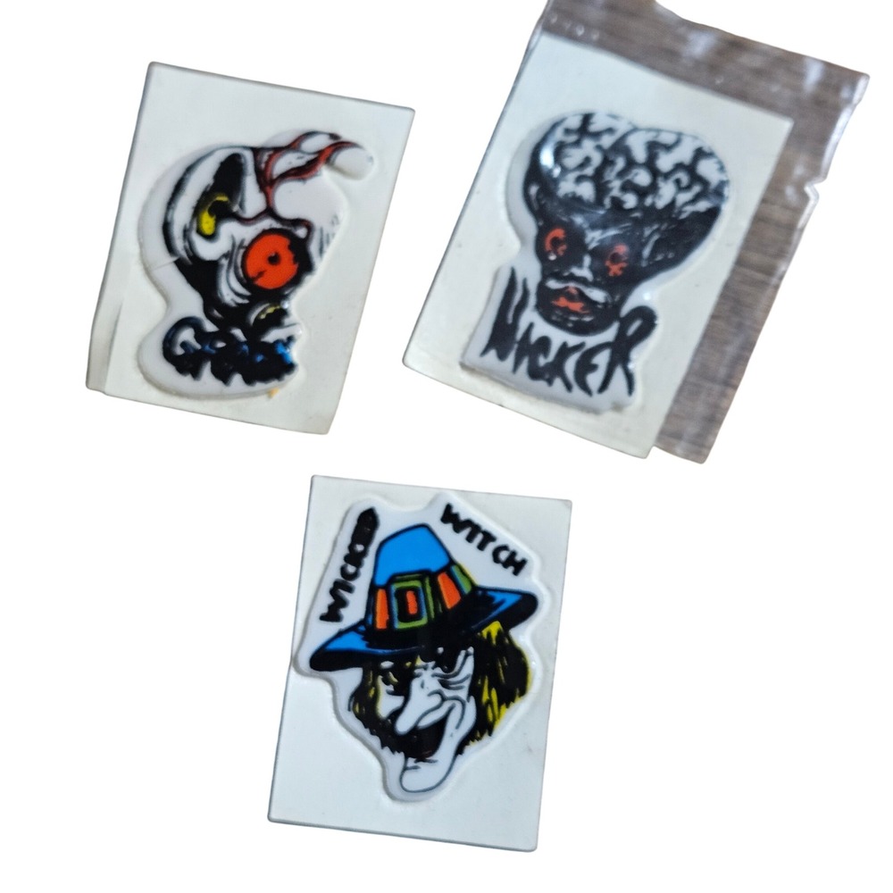 Lot of 3 Vintage 80s Wicked Witch Wicker Monster Puffy Stickers Ghoul Taiwan.